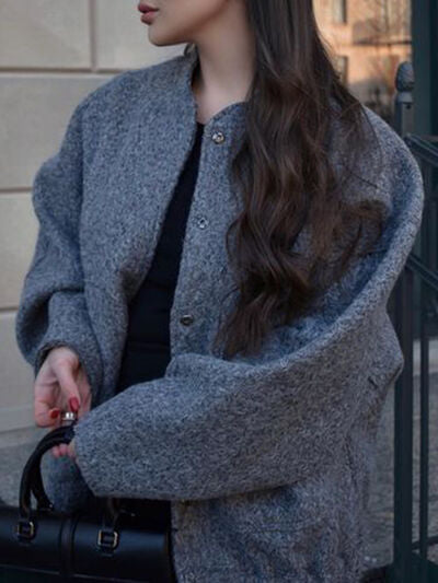 Autumn Casual drop-shoulder jacket Stevvex in heather gray with buttoned front and pockets on Tampa Home & Garden Store