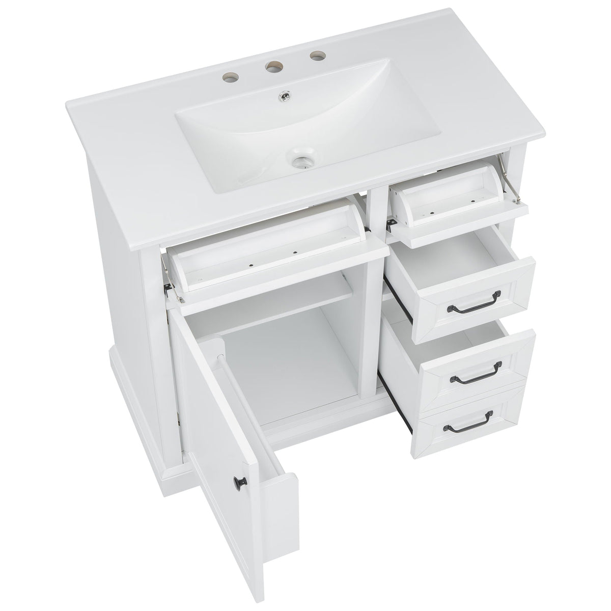36in bathroom vanity with sink white finish HouseOfZazla vanity with soft-close hinges on Tampa Home & Garden Store