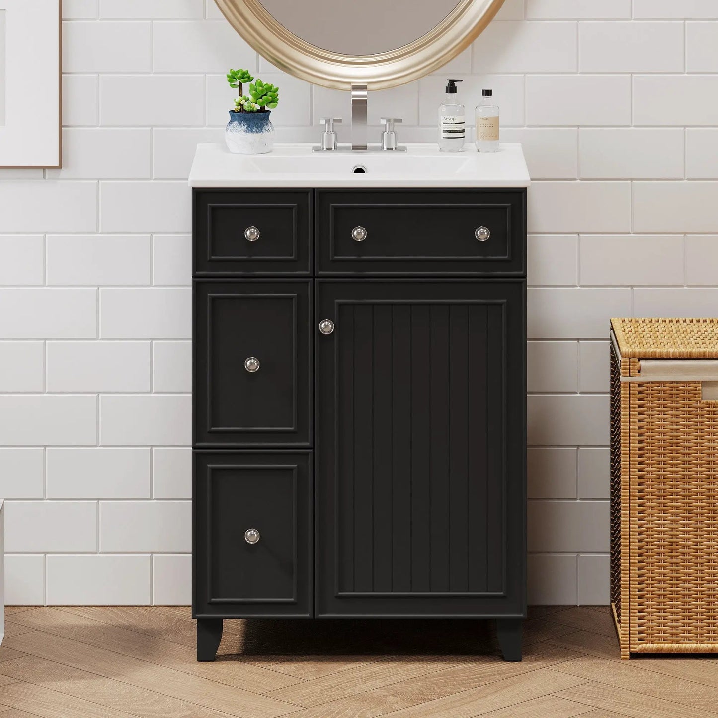 Transitional Bathroom Vanity With Ceramic Sink