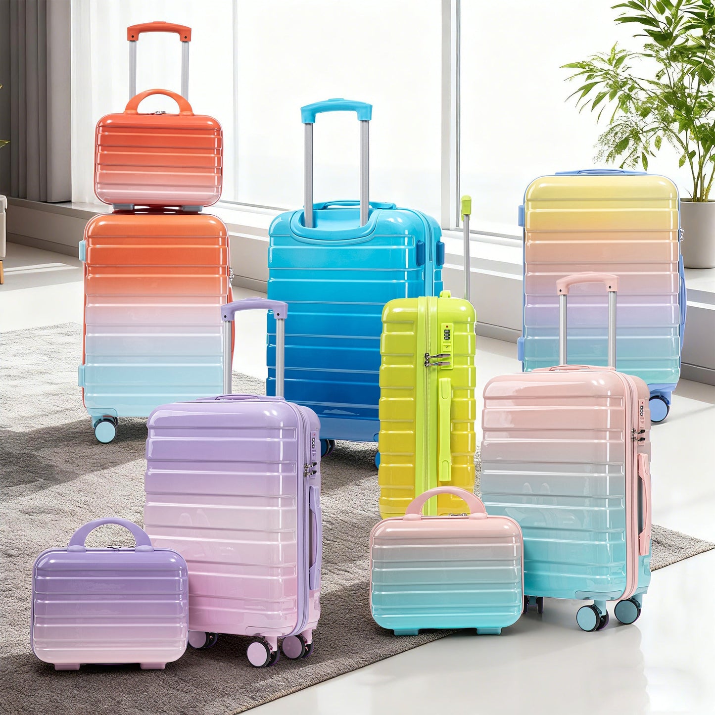 2-Piece PC Spinner Luggage Set gradient pastel colors with locks 14/20 by HouseOfZazla on Tampa Home & Garden Store