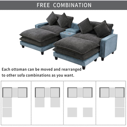 Sectional sofa HouseOfZazla gray/blue 3-piece set with removable ottomans and cup holders on Tampa Home & Garden Store
