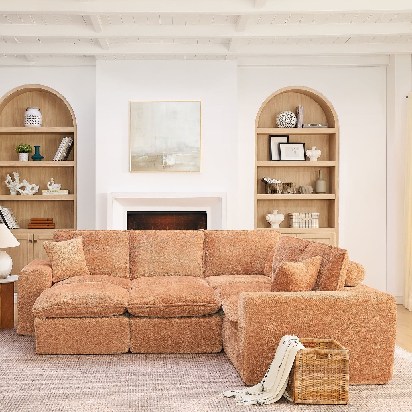 Sectional sofa with movable ottoman in terracotta upholstery, living room set HouseOfZazla on Tampa Home & Garden Store