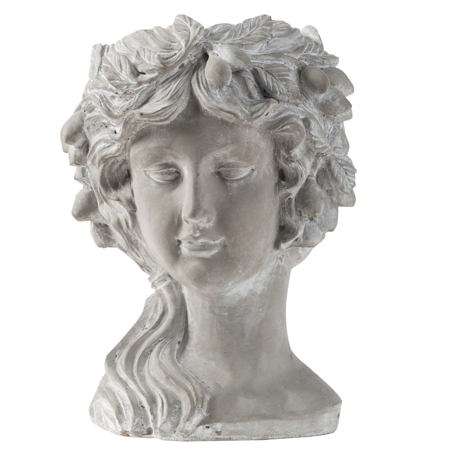 Cement bust wall planter gray with laurel leaf detailing for indoor outdoor decor 8-inch on Tampa Home & Garden Store