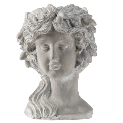 Cement bust wall planter gray with laurel leaf detailing for indoor outdoor decor 8-inch on Tampa Home & Garden Store