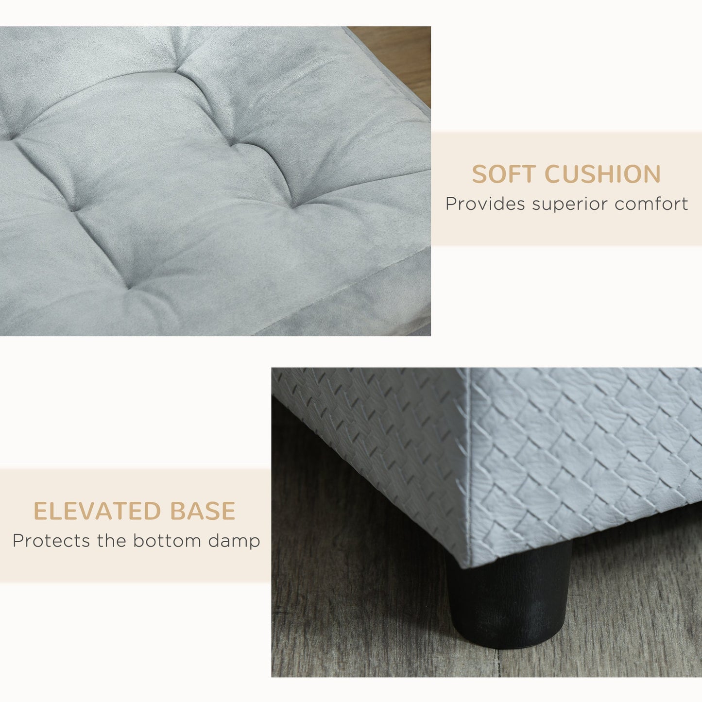 PawHut Luxury Dog Bed for Small Dogs gray tufted cushion with elevated base on Tampa Home & Garden Store