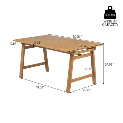 7-Piece Extendable Acacia Wood Outdoor Dining Set by HouseOfZazla, natural wood finish on Tampa Home & Garden Store