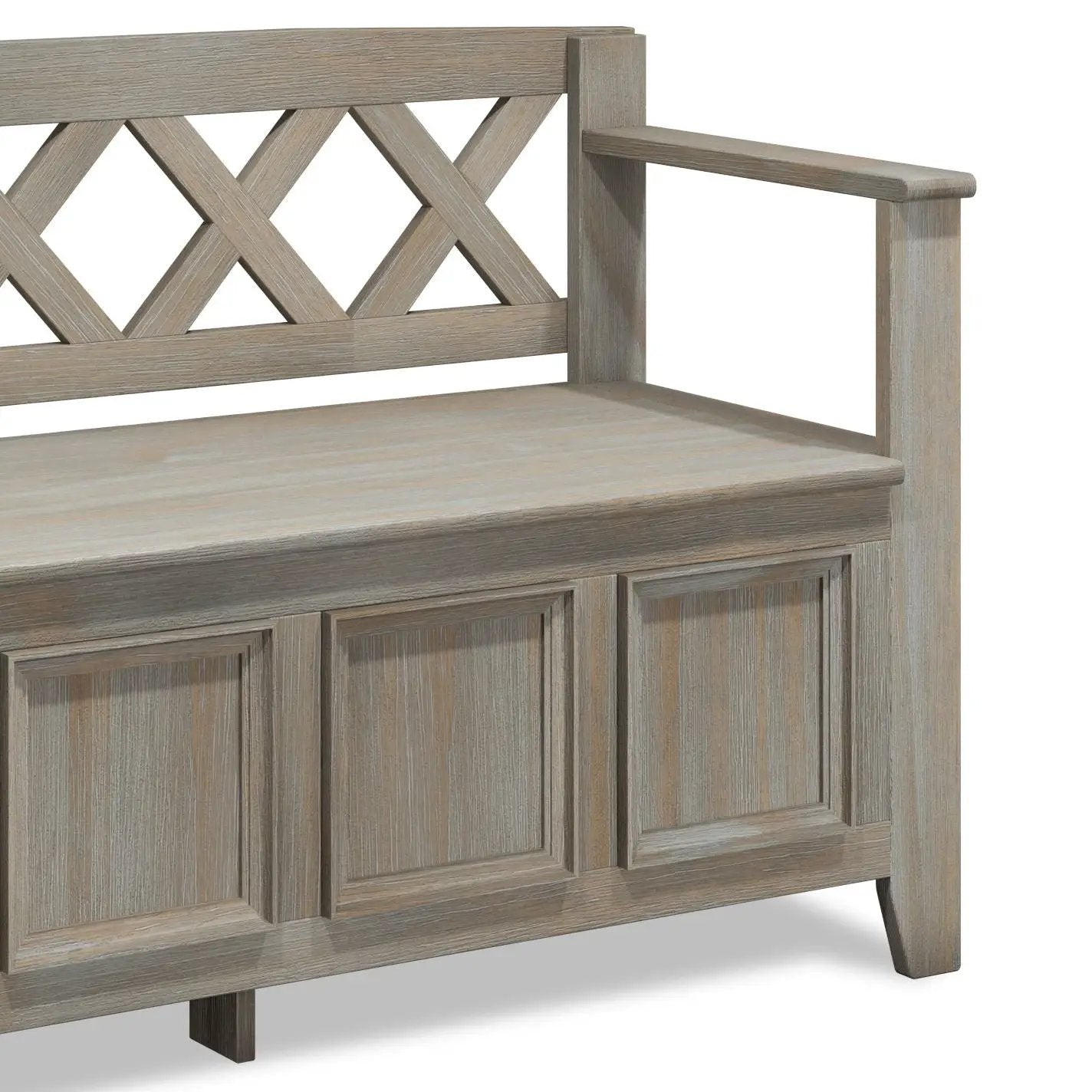 Amherst handcrafted entryway storage bench, weathered gray wood by Unique Piece Furniture on Tampa Home & Garden Store