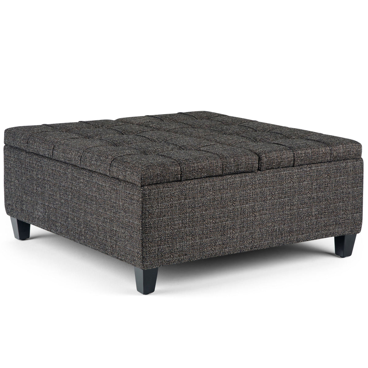 Harrison Tufted Lift Top Storage Ottoman charcoal gray textured fabric with tufted lid on Tampa Home & Garden Store