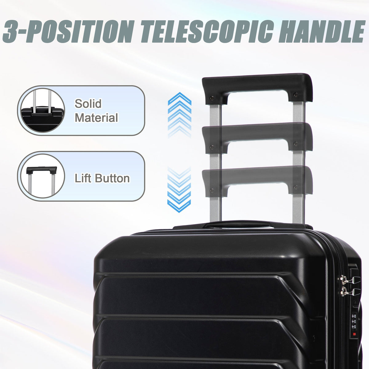 14'/20' 2-Piece ABS Spinner Wheel Luggage Set with Combination Lock in black featuring a 3-position telescopic handle on Tampa Home & Garden Store