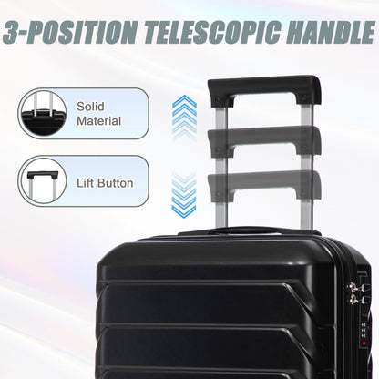14'/20' 2-Piece ABS Spinner Wheel Luggage Set with Combination Lock in black featuring a 3-position telescopic handle on Tampa Home & Garden Store