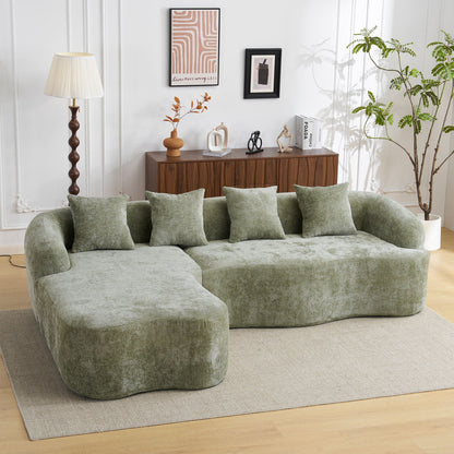 Modular L-shaped sectional sofa with curved chaise in green velvet by HouseOfZazla on Tampa Home & Garden Store