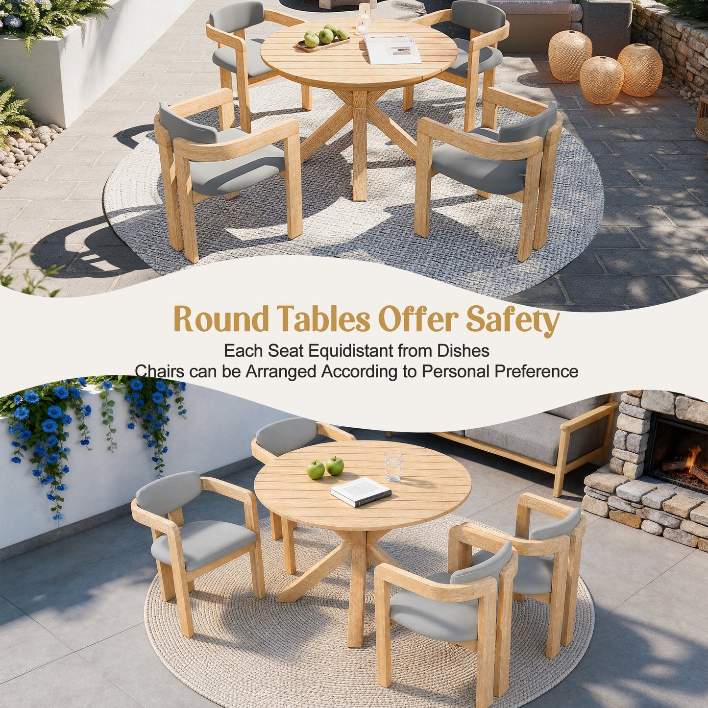 44.5 Inch Round Outdoor and Acacia Dining Table