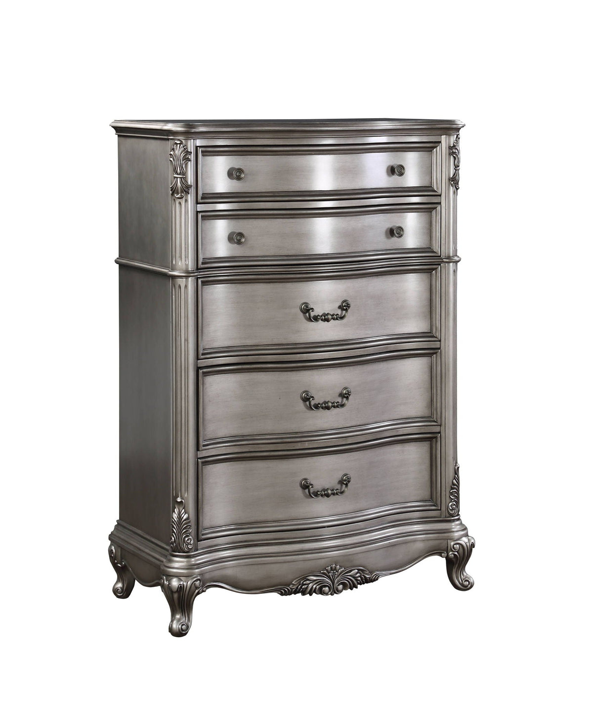 Ariadne Antique Silver Accent Chest by HouseOfZazla with ornate detailing and corners on Tampa Home & Garden Store