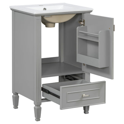 Retro bathroom vanity with sink, gray finish, HouseOfZazla, soft-close doors, open cabinet on Tampa Home & Garden Store