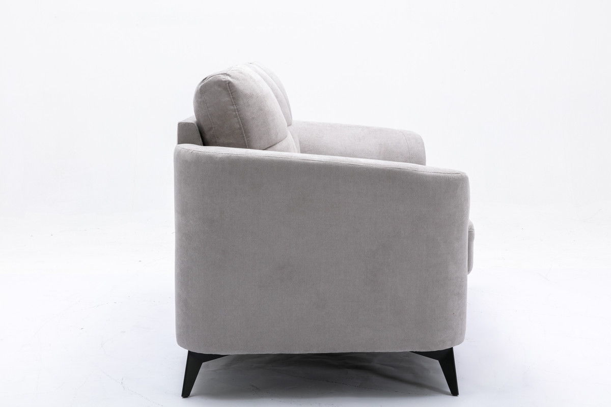 Woven fabric loveseat with tufted cushions, gray, black metal legs, HouseOfZazla on Tampa Home & Garden Store