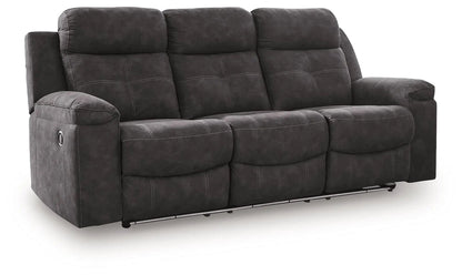 Brysonview reclining sofa charcoal, 3-seat with dark upholstery and contrast stitching on Tampa Home & Garden Store