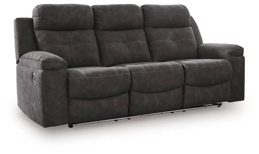 Brysonview reclining sofa charcoal, 3-seat with dark upholstery and contrast stitching on Tampa Home & Garden Store