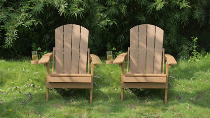 2-piece outdoor Adirondack chairs in natural wood with built-in cupholder trays, HouseOfZazla on Tampa Home & Garden Store
