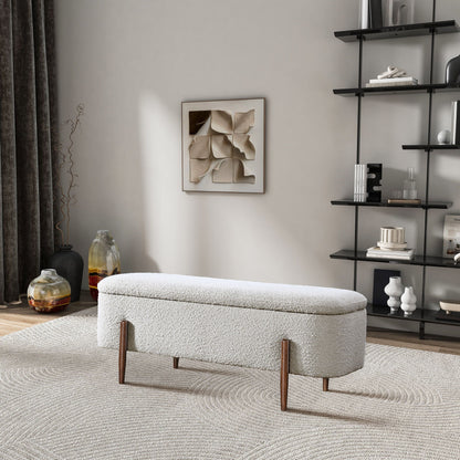 Ivory boucle storage bench with hidden storage by HouseOfZazla on Tampa Home & Garden Store