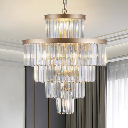 Golden luxury crystal chandelier 23.6in with gold frame and crystal prisms by HouseOfZazla on Tampa Home & Garden Store
