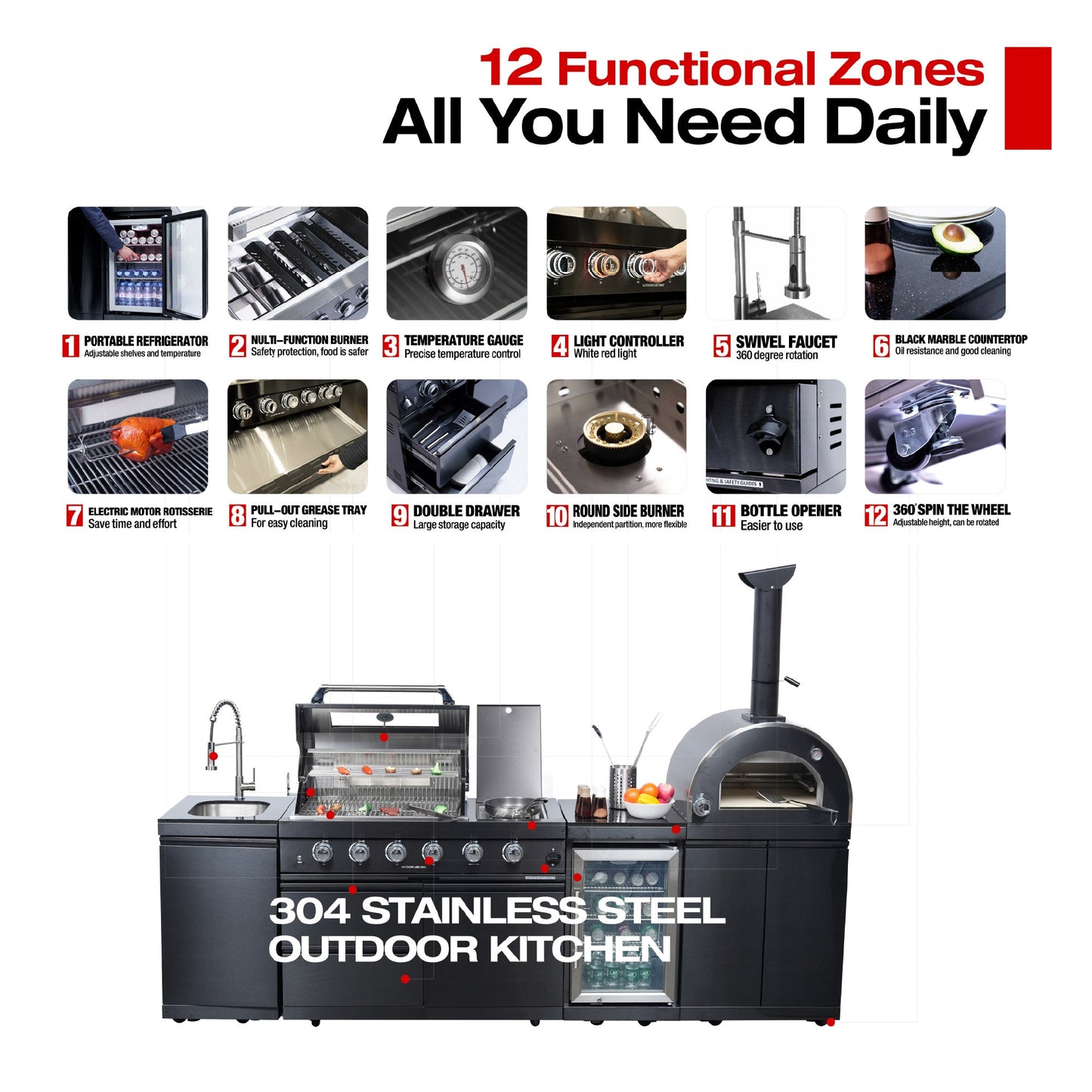 Black Double Steel Gas Grill And Pizza Oven