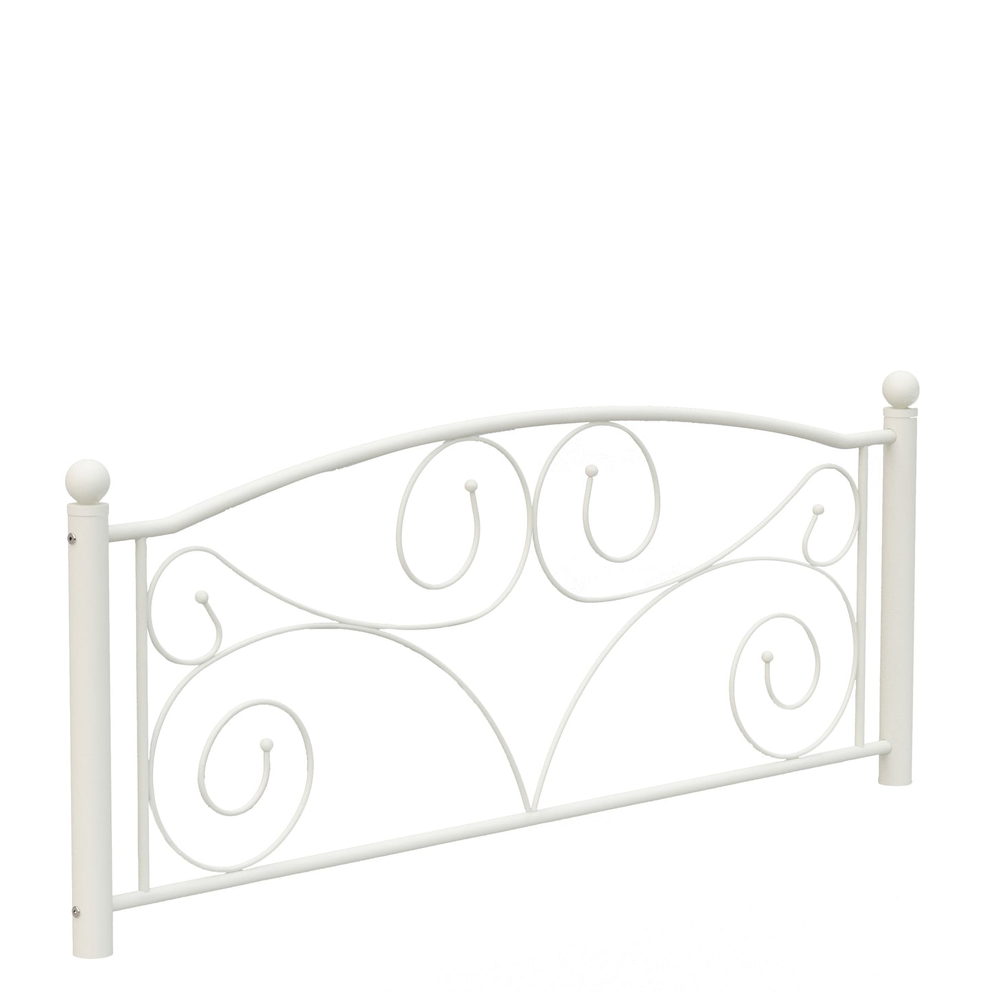 Queen size metal bed frame with ornate curved headboard and footboard, white, HouseOfZazla on Tampa Home & Garden Store