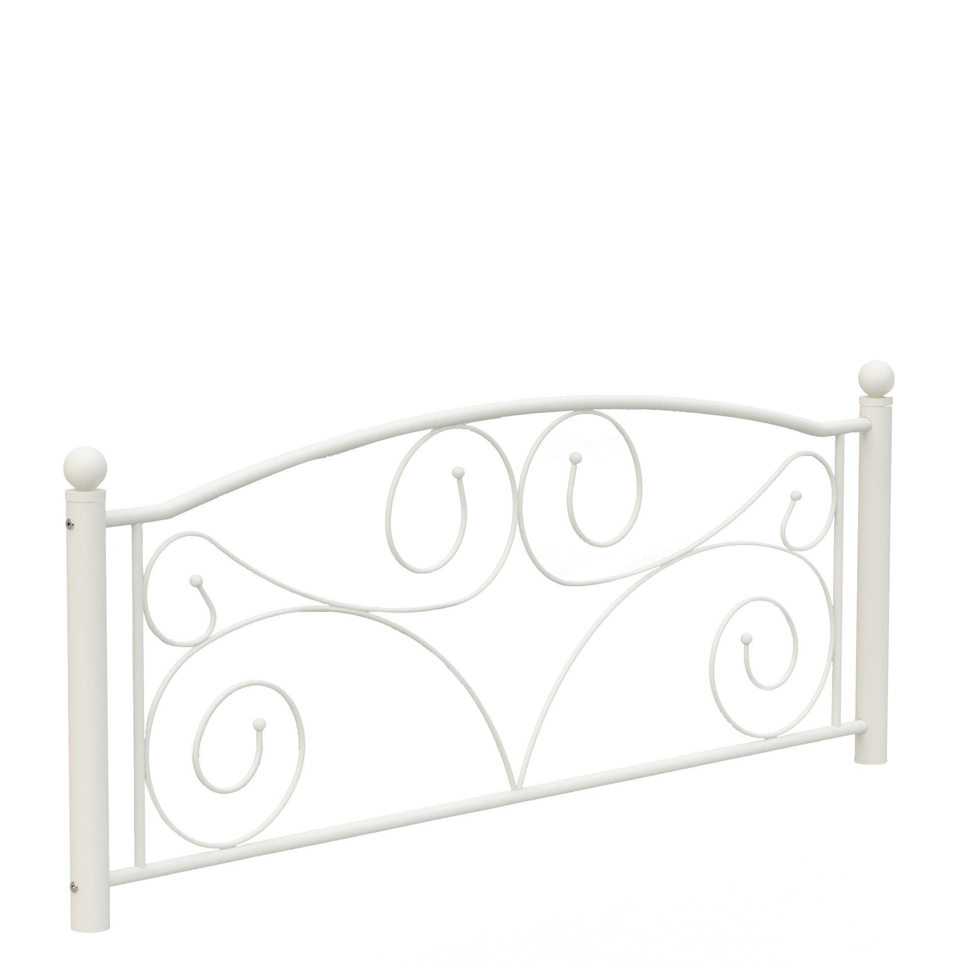 Queen size metal bed frame with ornate curved headboard and footboard, white, HouseOfZazla on Tampa Home & Garden Store