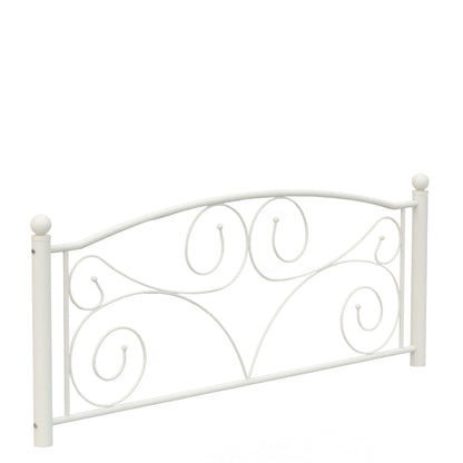 Queen size metal bed frame with ornate curved headboard and footboard, white, HouseOfZazla on Tampa Home & Garden Store