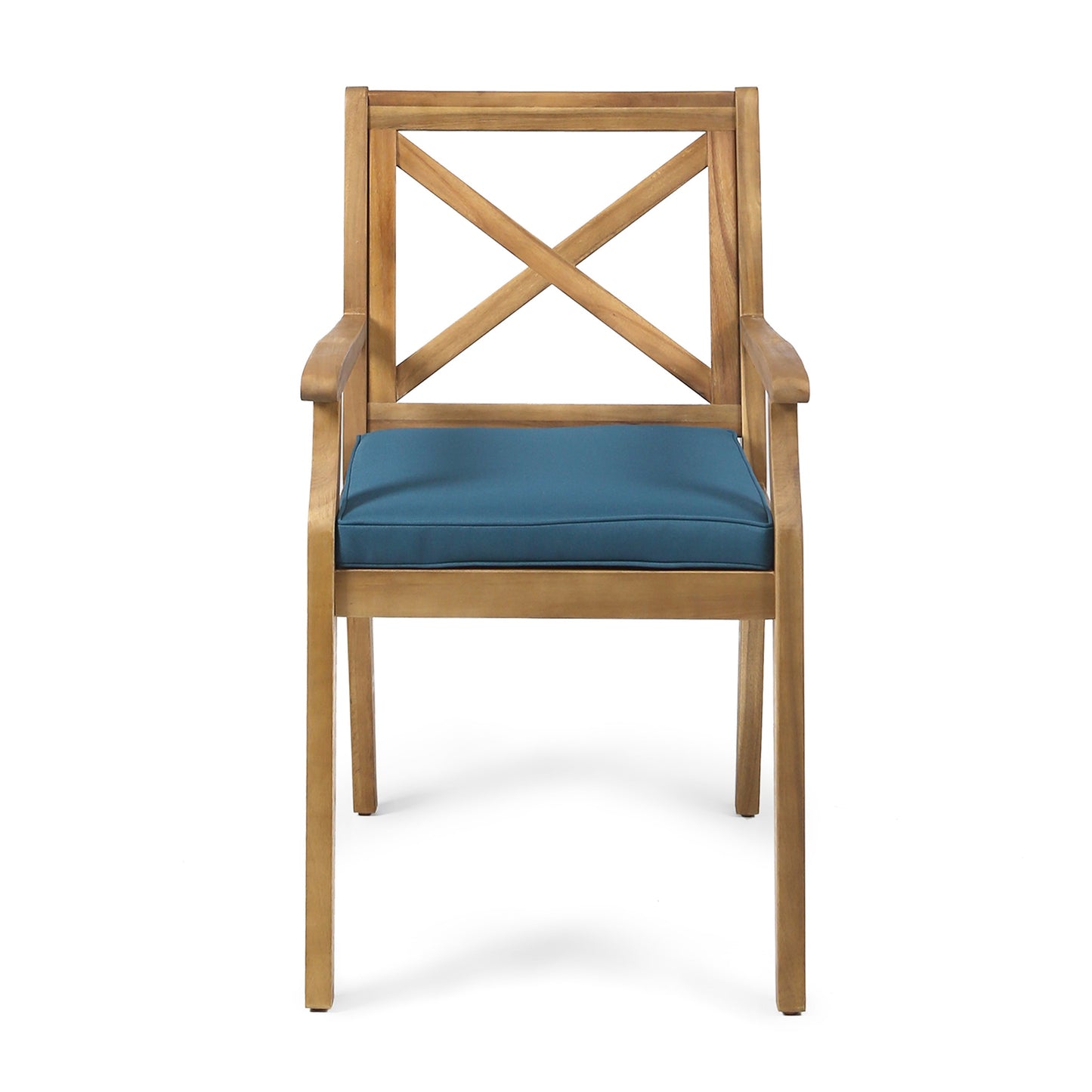 Perla Dining Chair 2pcs outdoor chairs with blue cushions in warm wood finish by HouseOfZazla on Tampa Home & Garden Store