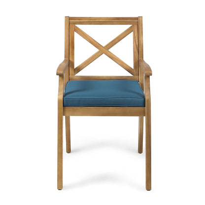 Perla Dining Chair 2pcs outdoor chairs with blue cushions in warm wood finish by HouseOfZazla on Tampa Home & Garden Store