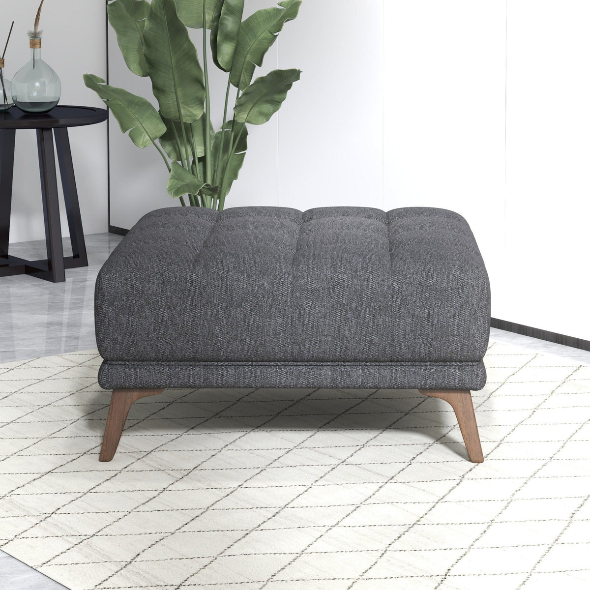Addisson Square Upholstered Ottoman by HouseOfZazla, gray textured fabric, mid-century design on Tampa Home & Garden Store