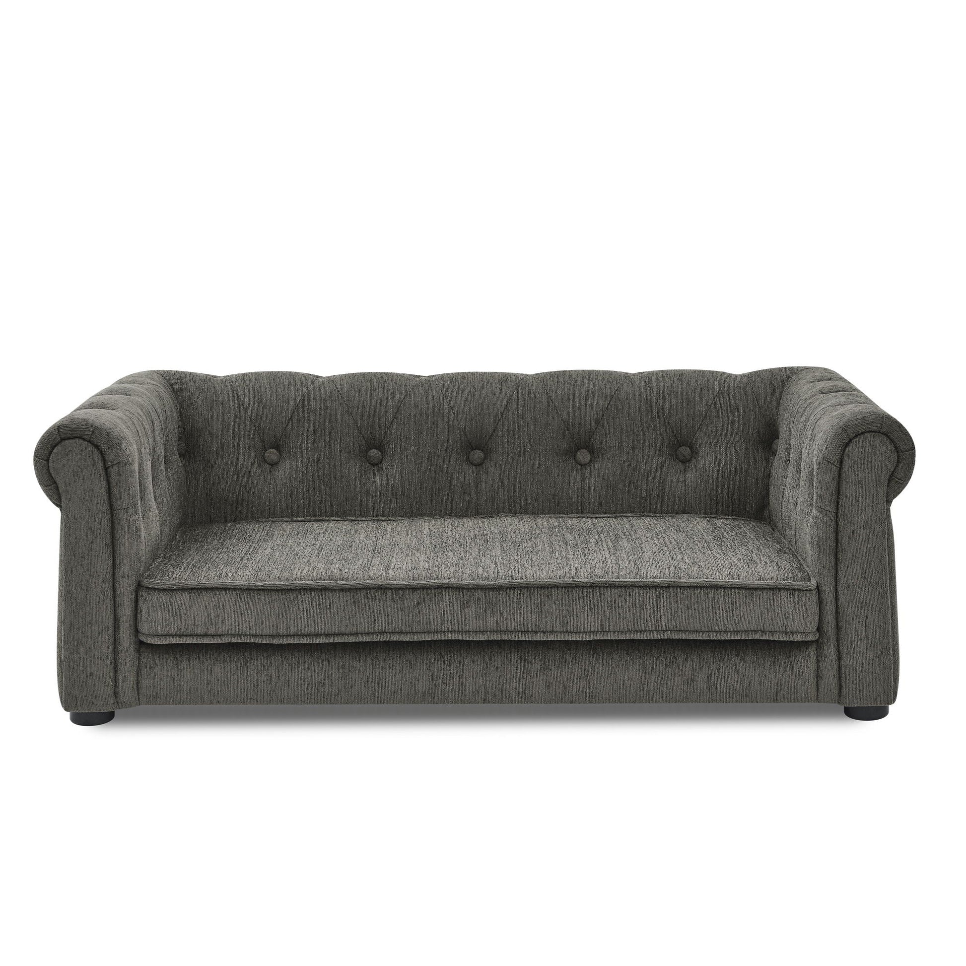 Modern Elegant Rectangle Pet Bed Dog Sofa in gray tufted fabric, elevated design by HouseOfZazla on Tampa Home & Garden Store