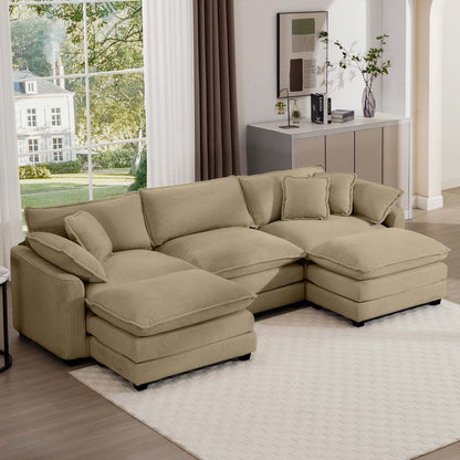 2-piece oversized modular sofa with ottoman by HouseOfZazla in beige ribbed fabric on Tampa Home & Garden Store