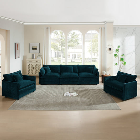 3-Piece Modern Sofa Set with Accent Chairs in dark teal velvet for a plush living room on Tampa Home & Garden Store