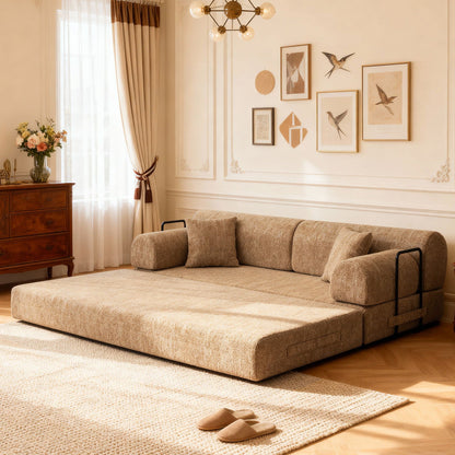 Modern Two Tone Fabric Sofa and Convertible Bed