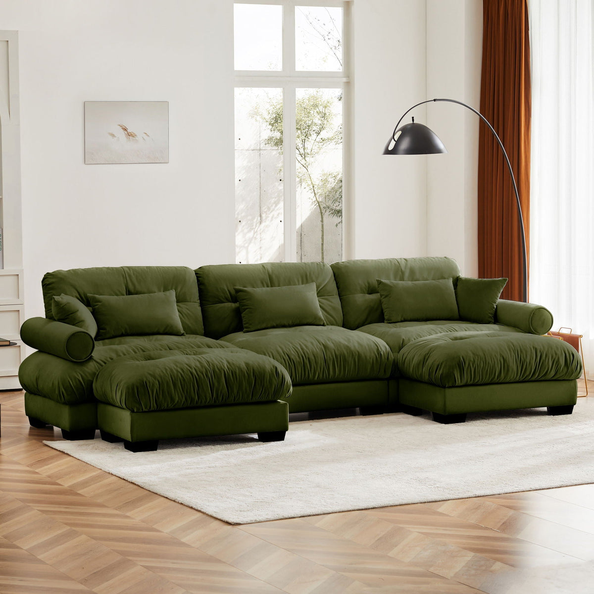 Green oversized modular sectional sofa with movable ottoman by HouseOfZazla, 2-piece set on Tampa Home & Garden Store