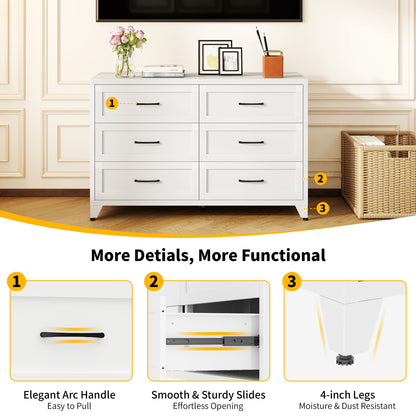 6 Drawer Dresser by HouseOfZazla in white with black drawer pulls, modern bedroom storage on Tampa Home & Garden Store