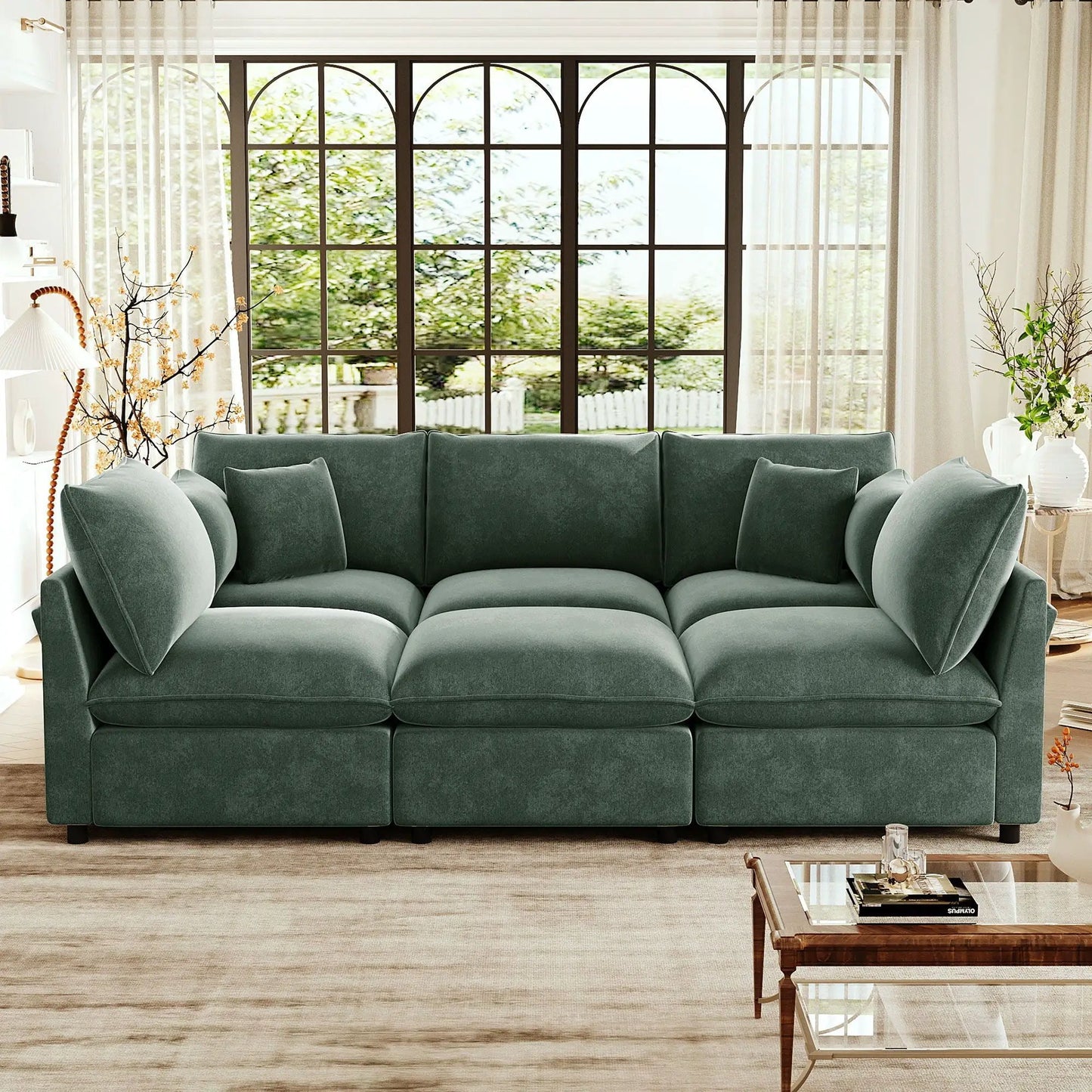 Modern green U-shaped sectional sofa from Unique Piece Furniture with plush cushions on Tampa Home & Garden Store