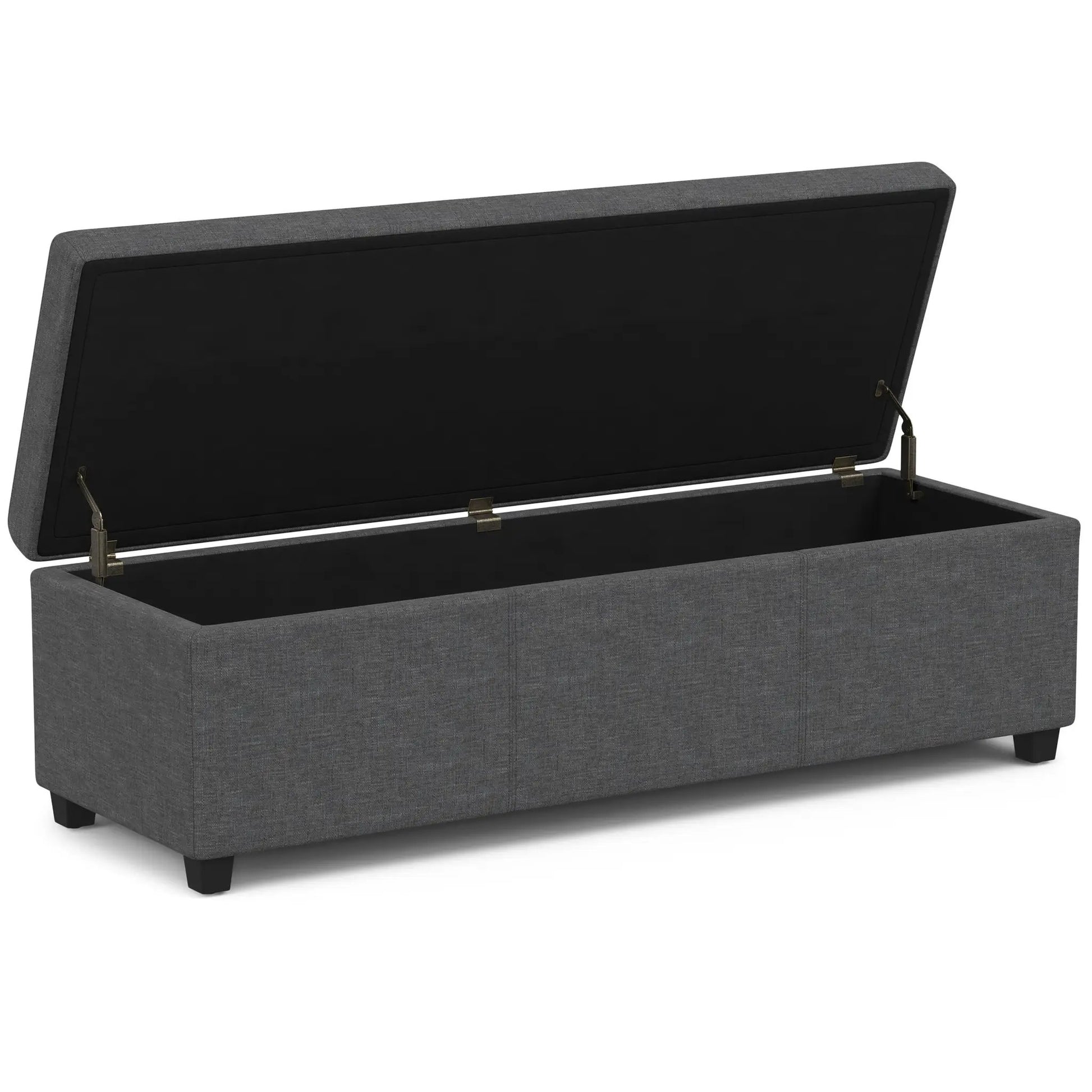 Avalon storage ottoman bench with lift lid and interior storage in gray fabric on Tampa Home & Garden Store