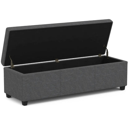 Avalon storage ottoman bench with lift lid and interior storage in gray fabric on Tampa Home & Garden Store