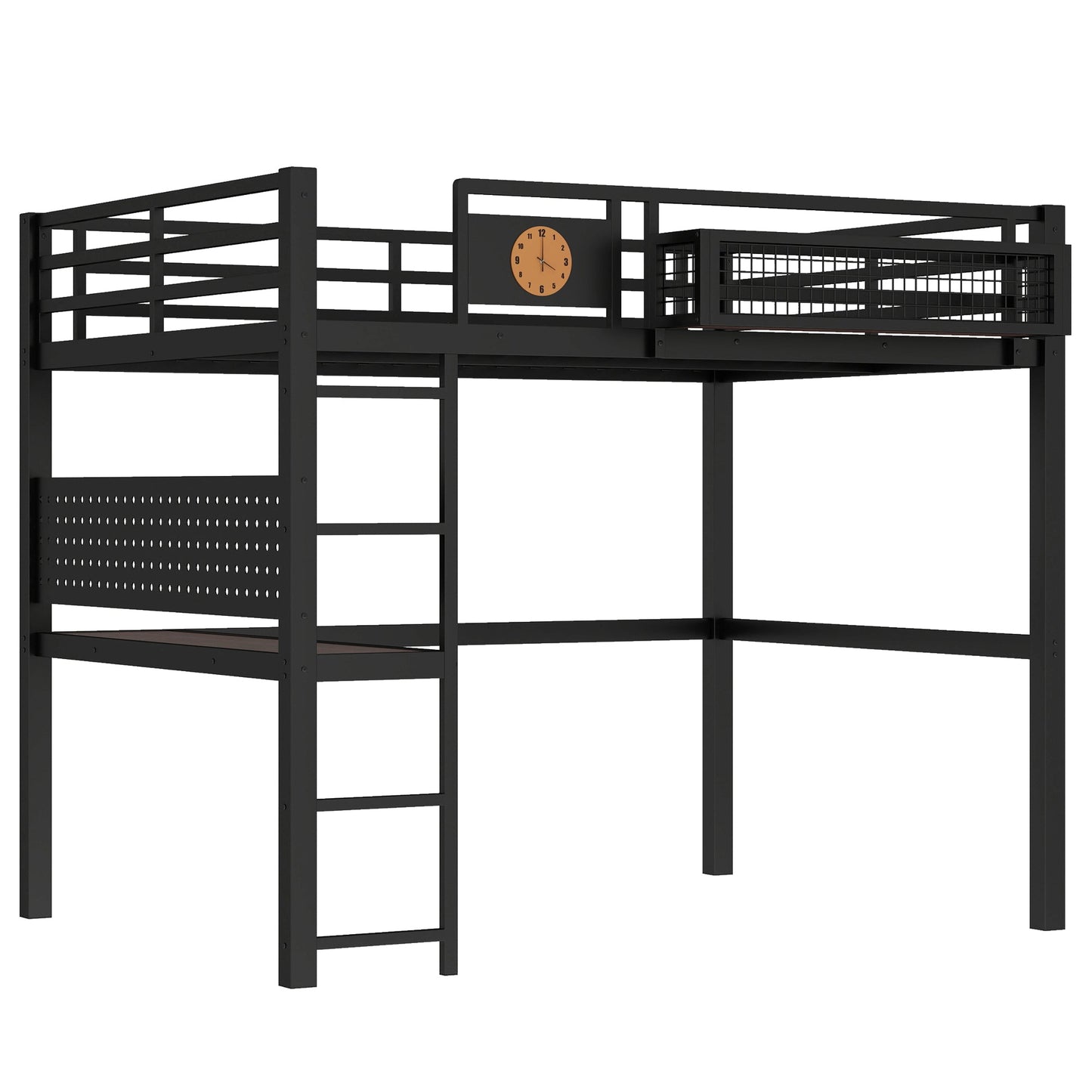 Metal Loft Bed with Desk and Charging Port