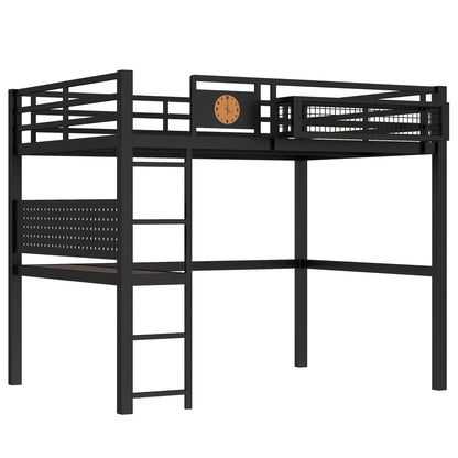 Metal Loft Bed with Desk and Charging Port