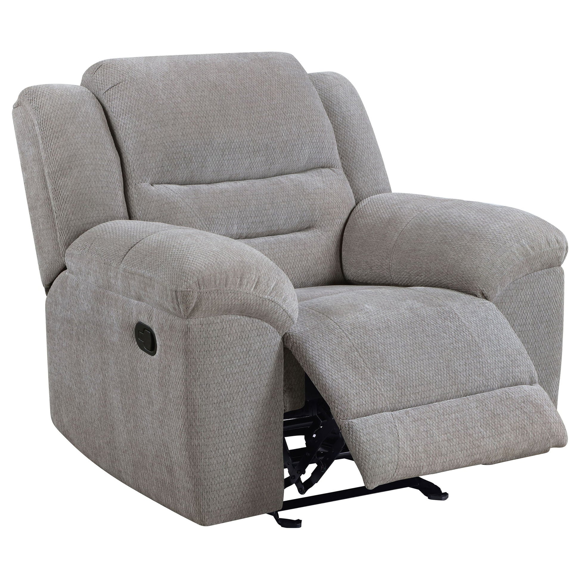 Sebring upholstered glider recliner gray fabric with manual recline and smooth glide motion on Tampa Home & Garden Store