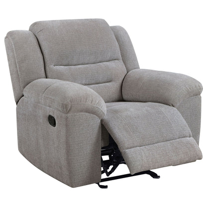 Sebring upholstered glider recliner gray fabric with manual recline and smooth glide motion on Tampa Home & Garden Store