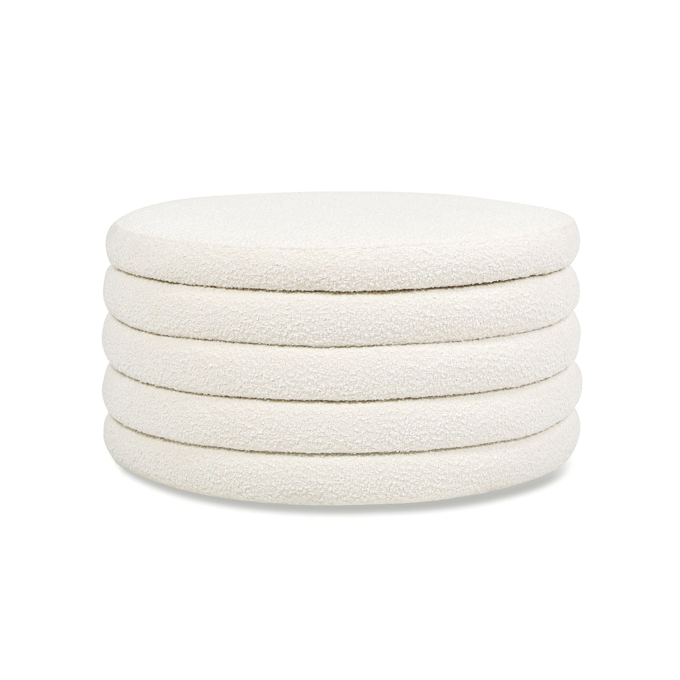 Fuji oversized round storage ottoman in cream boucle by HouseOfZazla, stacked ring design on Tampa Home & Garden Store