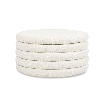 Fuji oversized round storage ottoman in cream boucle by HouseOfZazla, stacked ring design on Tampa Home & Garden Store