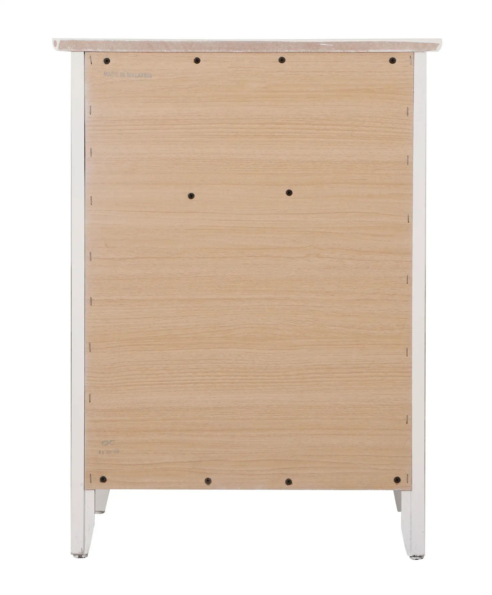 1 Drawer / 1 Door Nightstand, natural wood finish with white frame, back panel screws visible on Tampa Home & Garden Store