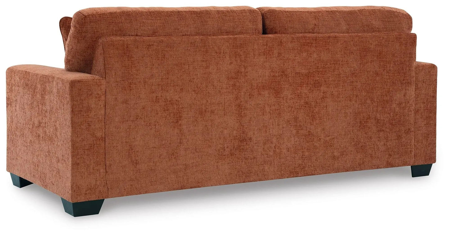Aviemore sofa by Unique Piece Furniture in rust-orange textured fabric with dark block legs on Tampa Home & Garden Store