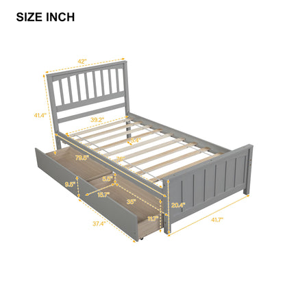 Solid Wood Platform Bed and Two Storage Drawers