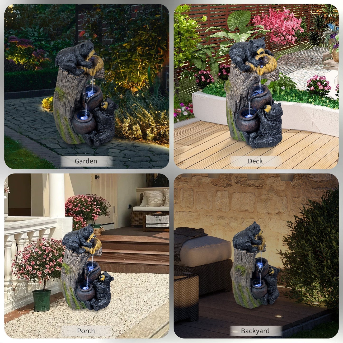 Bear Outdoor Water Fountain with LED Lights by HouseOfZazla, garden/deck/porch/backyard fountain on Tampa Home & Garden Store